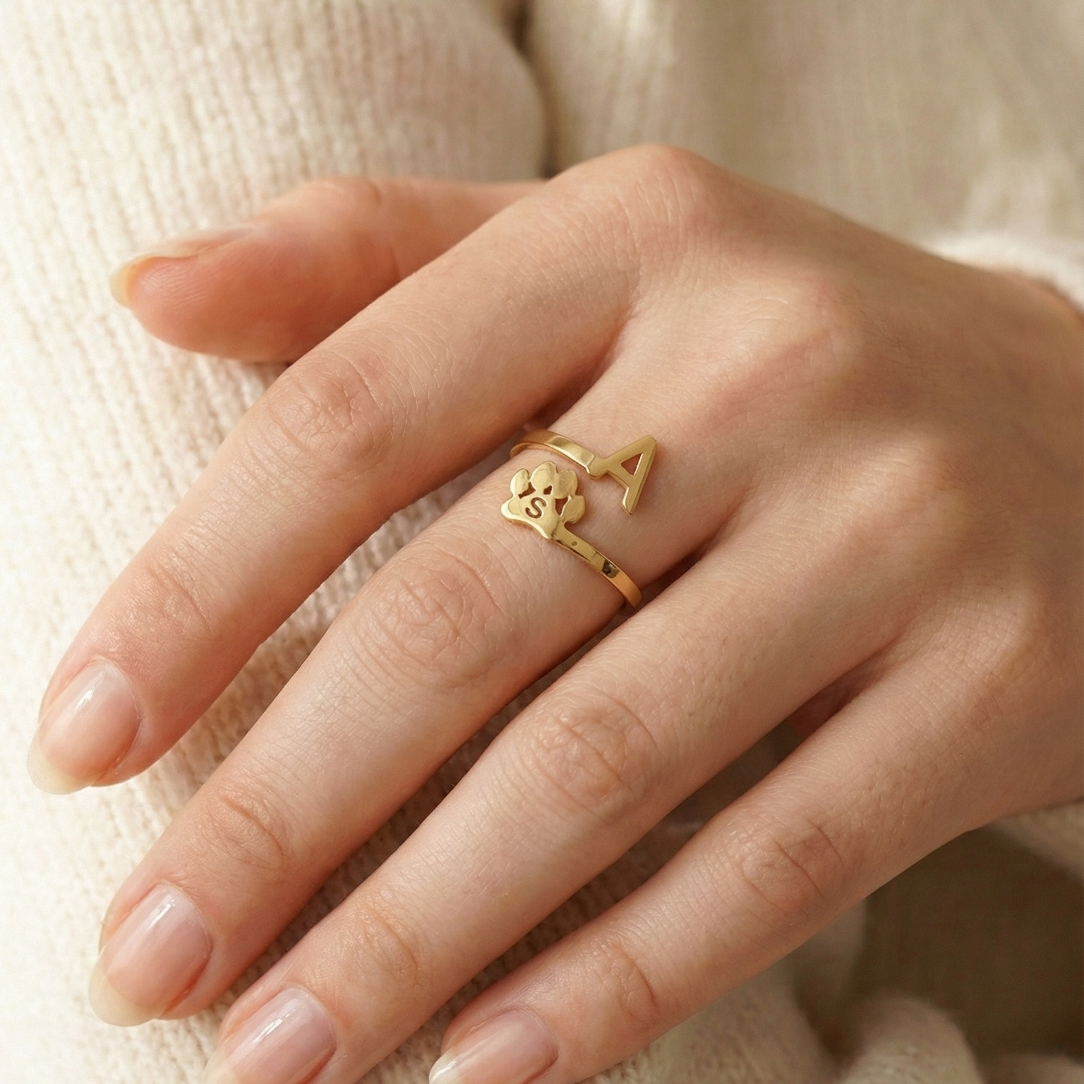 Personalized Pet Paw Ring with Owner Initial