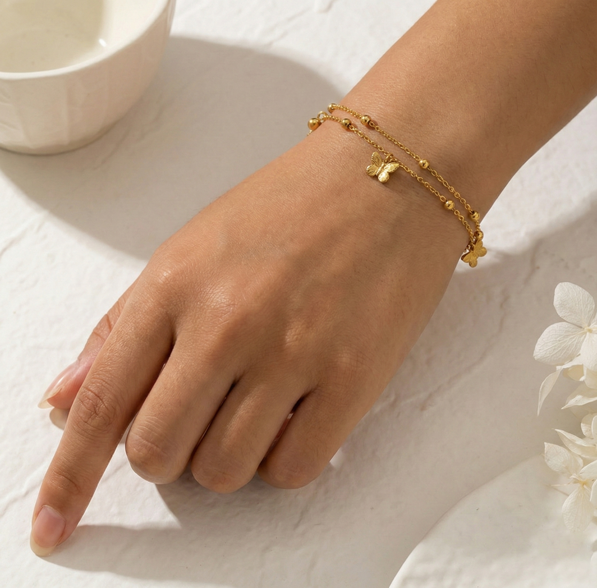 Butterfly Charm Layered Bracelet
